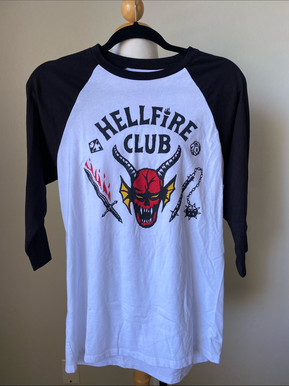 Hellfire Club Raglan Long-Sleeve Tee - Black & White with Red Accent